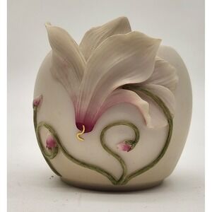 Ibis & Orchid Design Cyclamen Floral Sculpted Bud Vase Votive Holder Cream Pink